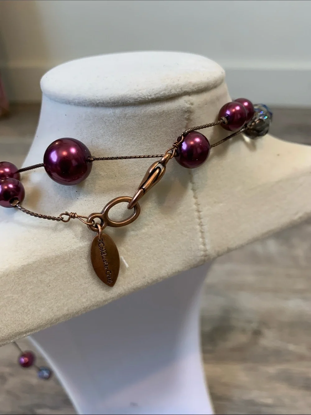 Coldwater Creek Long Plum Bead Necklace with Crystal Accents